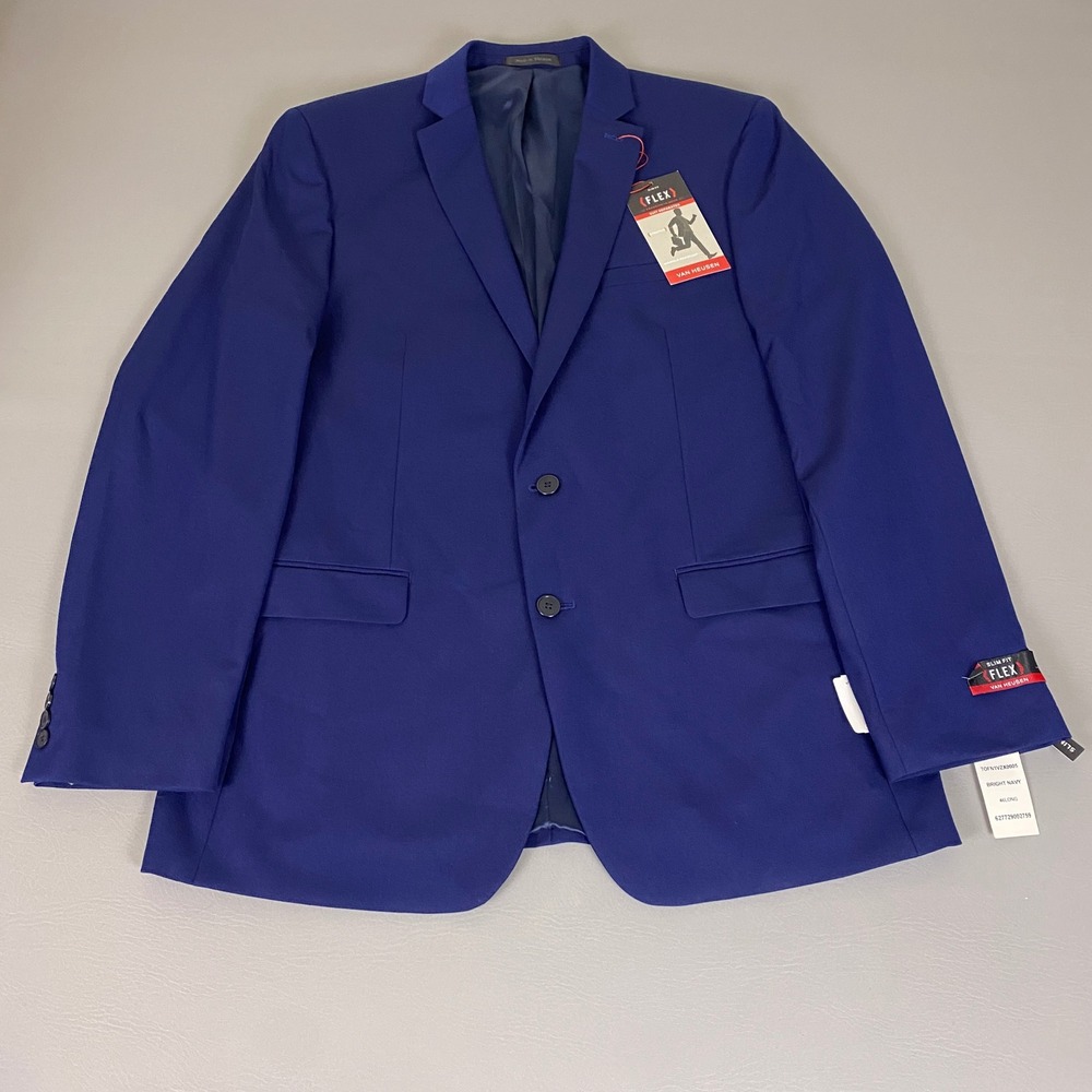 Van Heusen Blazer Suit Jacket Men's 46L Flex Slim Fit  Bright Navy Blue New NWT